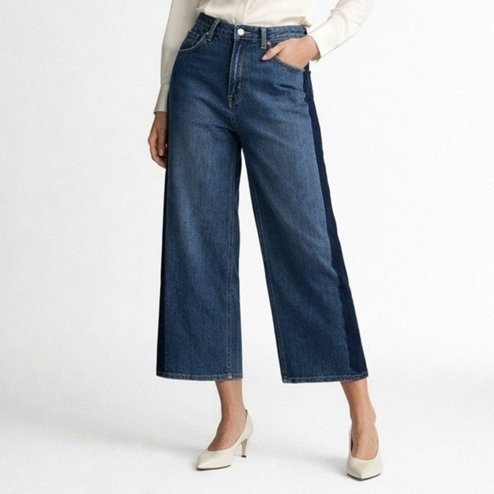 Indigo Six Two Toned Wide Leg Cropped Jeans Women‎ Size 6 Blue NWT